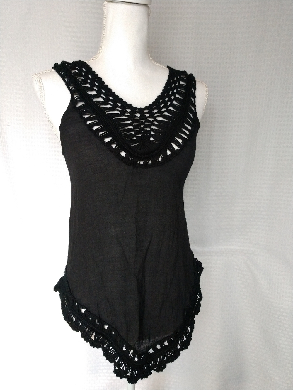 Ultra Flirt Black Crochet Tank Top Size Juniors Medium Chest 30" Boho Hippie